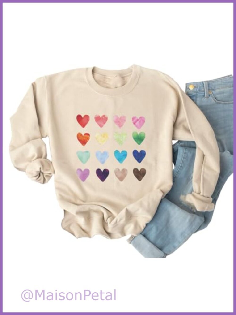 Valentine's Sweatshirt Plaid Love Heart Crew Neck Long Sleeve Women's Top